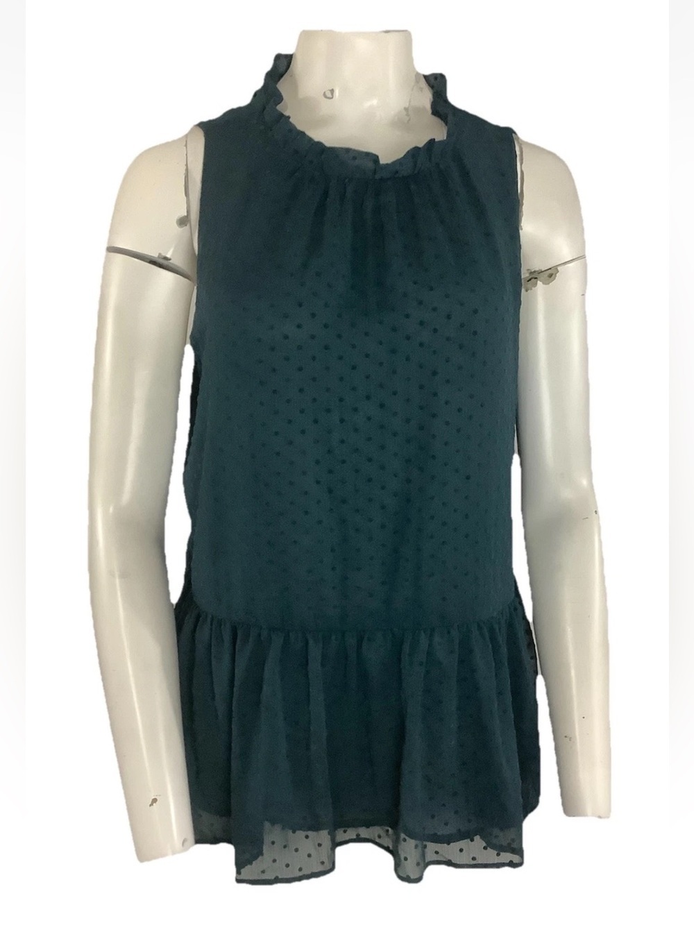 NWT Loft Sz L Swiss Dot Ruffle Peplum Business Office Interview Casual Top